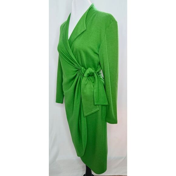 Liz Claiborne Green Vintage Wool Blend REAL Wrap Dress Green Size Small - Picture 4 of 9